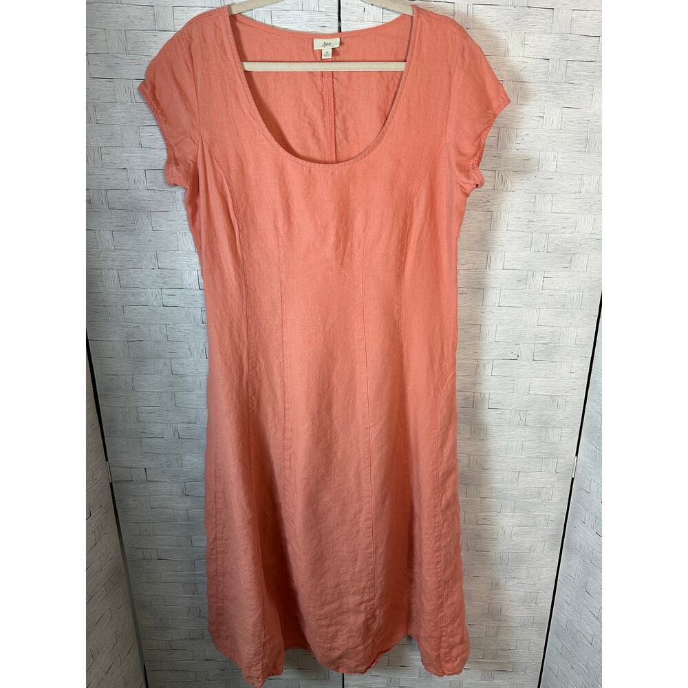 J Jill women’s dress fit & flare linen peach spring feminine natural tradMom￼